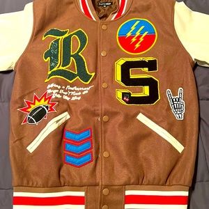 Brown varsity jacket, size medium